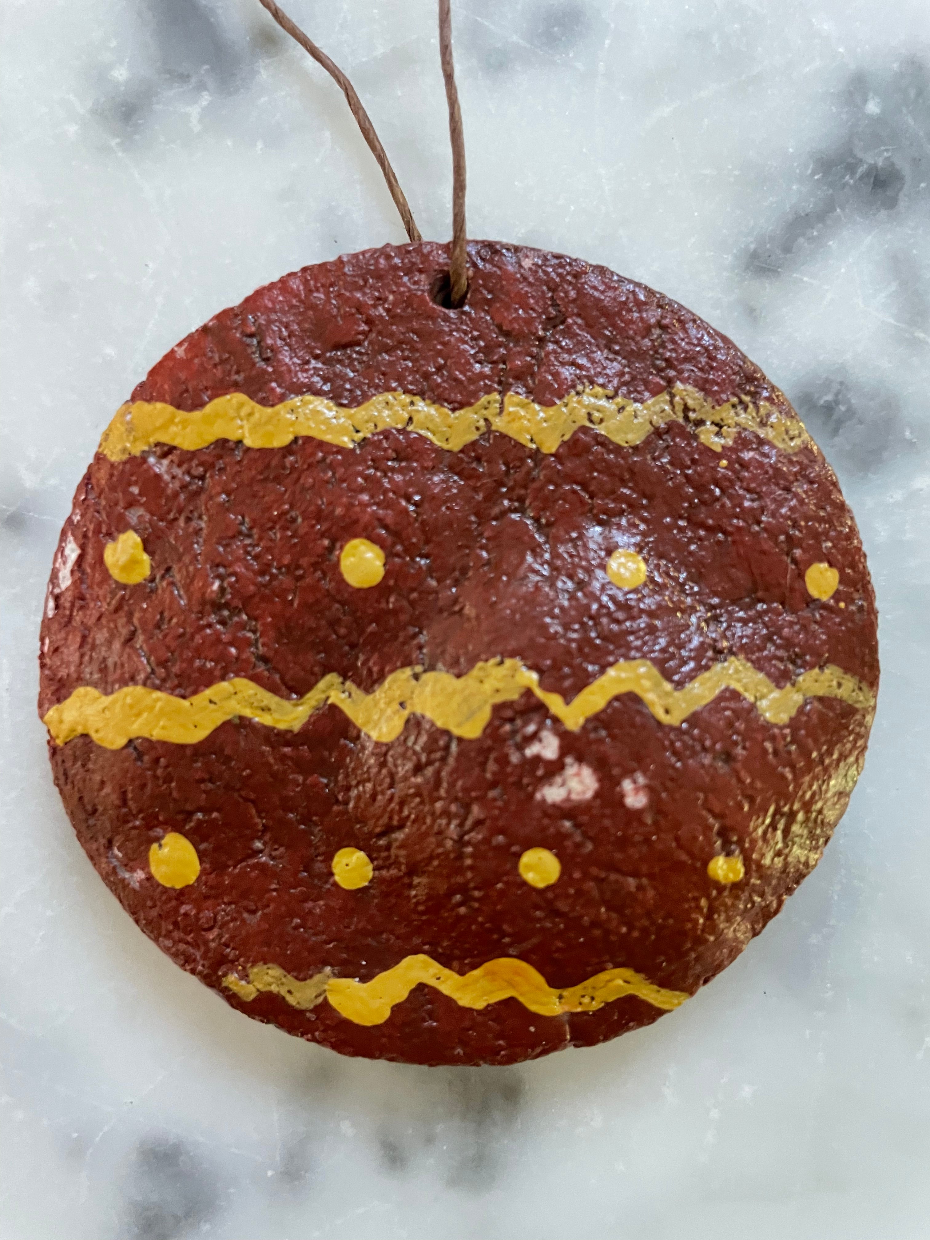 Primitive Christmas Handmade Dough 3&quot; Redware Style Painted Ornaments