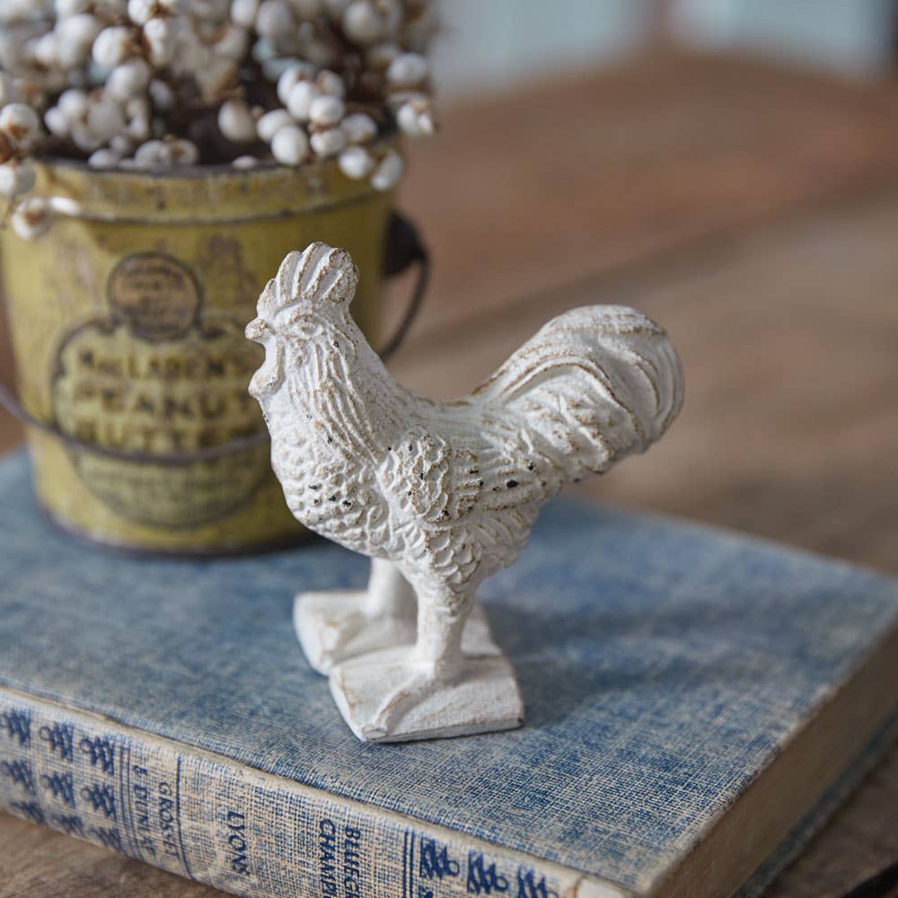 Primitive Country Antique White Cast Iron Rooster 3.5&quot;