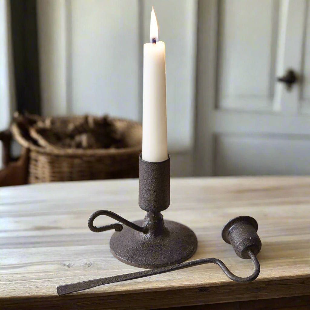 Primitive Farmhouse Chamber Candlestick Holder and Snuffer - The Primitive Pineapple Collection