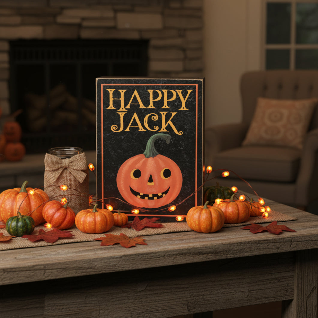 Primitive Halloween Happy Jack Vintage Look Box Sign Shelf Sitter 2 Designs
