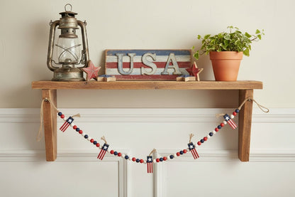 30" Wooden Beaded Firecracker Garland - 4th of July Patriotic Farmhouse Decor - The Primitive Pineapple Collection