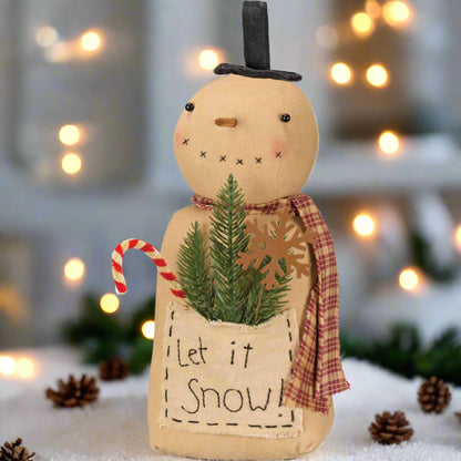 Primitive Christmas 12” Let It Snow Pocket Snowman Doll
