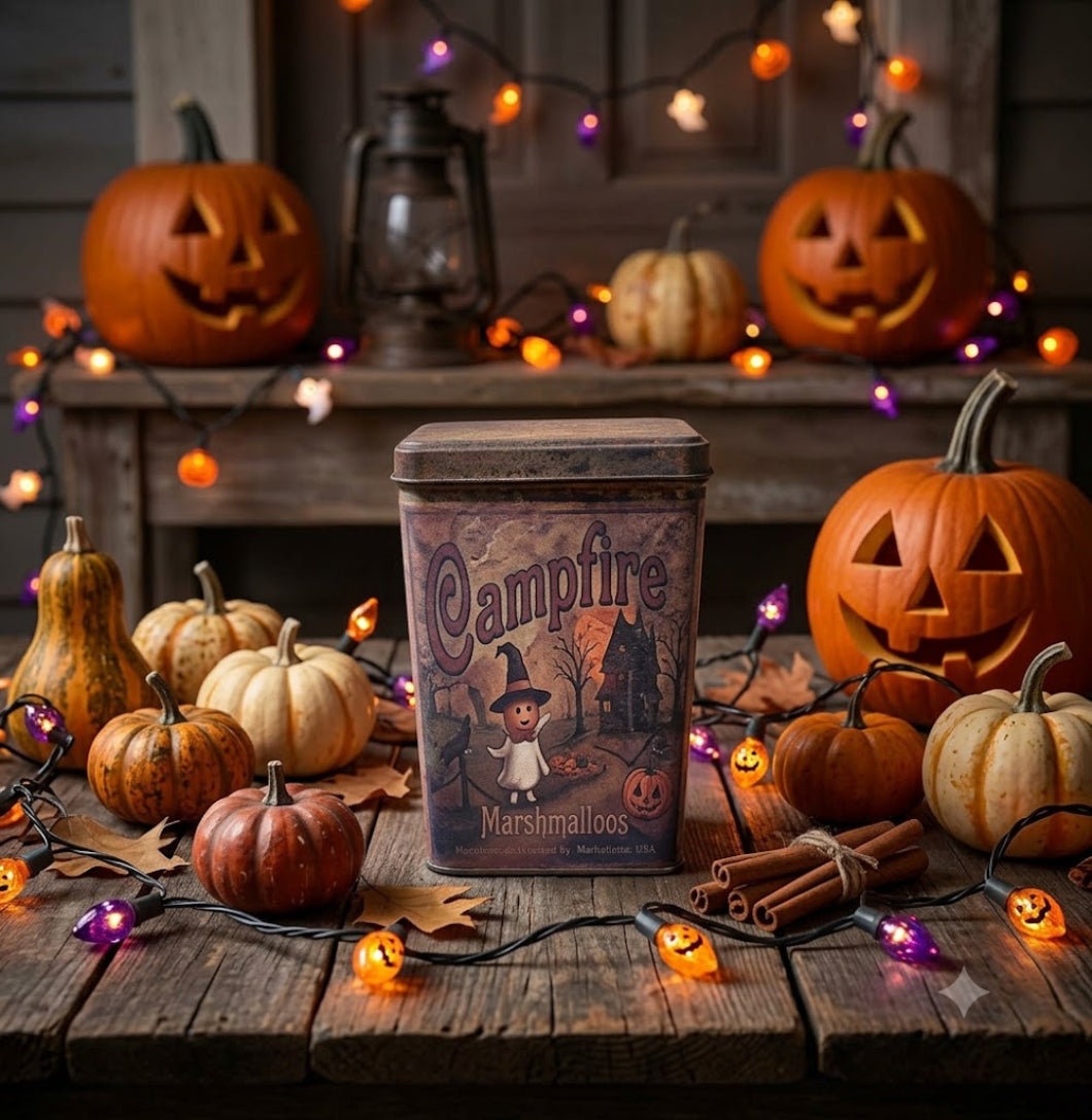 Halloween Campfire Jack O Lantern Boy Tin – Primitive Handcrafted 5" | Made in USA