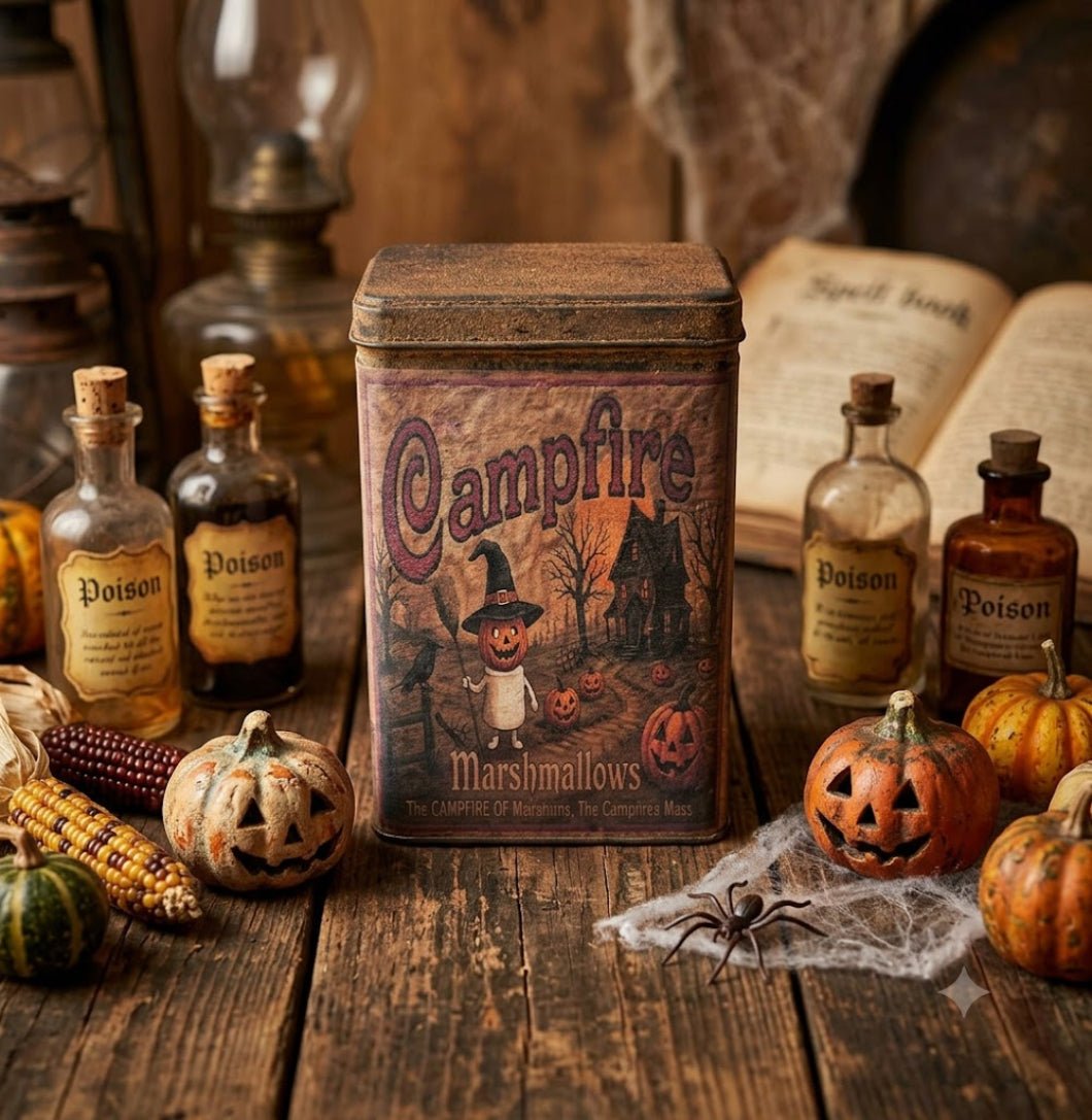 Halloween Campfire Jack O Lantern Boy Tin – Primitive Handcrafted 5" | Made in USA - The Primitive Pineapple Collection