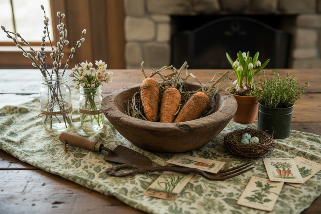 Primitives Handcrafted USA Grubby Carrots w/ Grass Bowl Filler