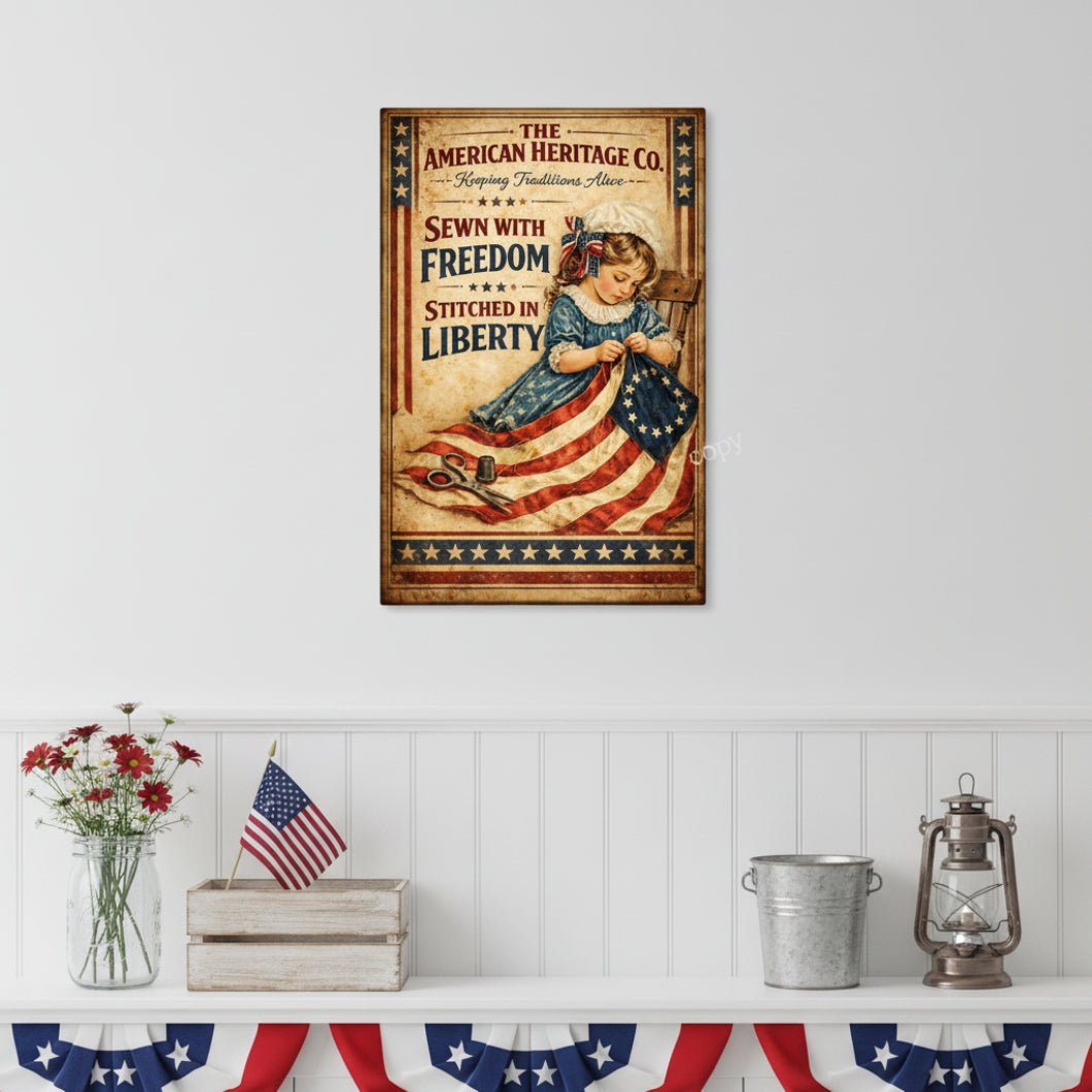 Primitive Little Betsy Ross Sewing Flag 8x12 Metal Sign - The Primitive Pineapple Collection