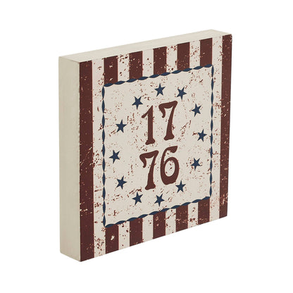 Patriotic 1776 Block Sign – Americana Stars &amp; Stripes 6x6 - The Primitive Pineapple Collection