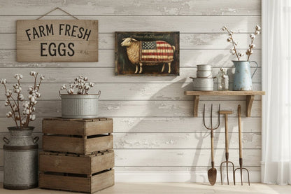 Americana Sheep Metal Sign America The Beautiful Wall Decor 12x8 - The Primitive Pineapple Collection