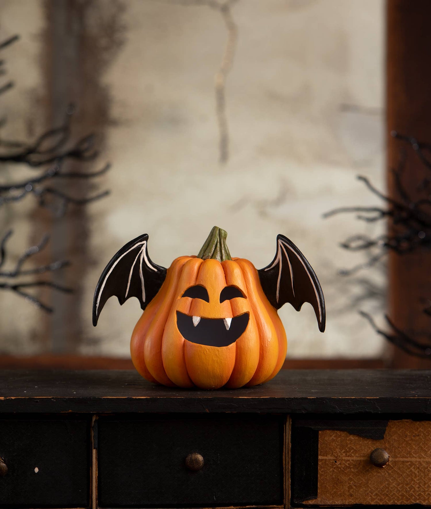 Bethany Lowe Halloween Pumpkin Bat Luminary TF4249 - The Primitive Pineapple Collection