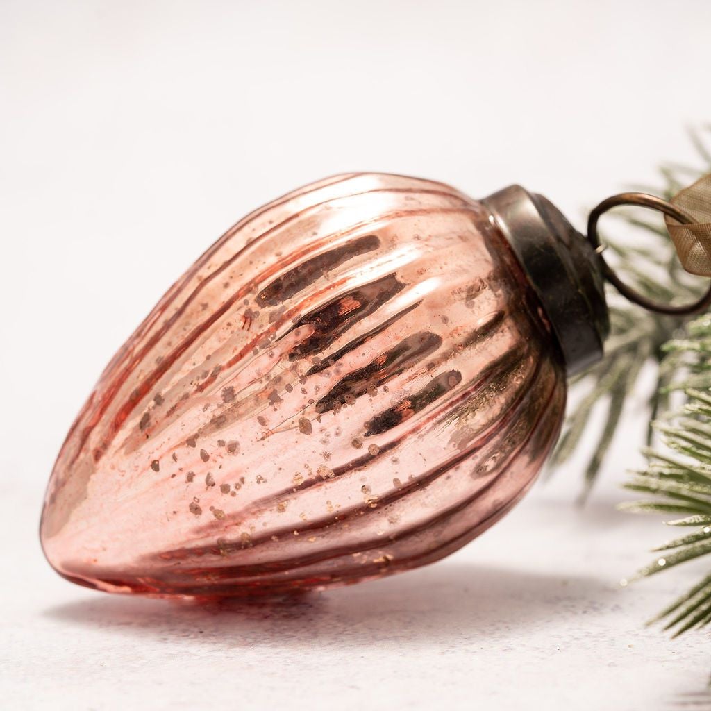 Christmas Handmade 3” Medium Ribbed Glass Pinecone Christmas Bauble - The Primitive Pineapple Collection