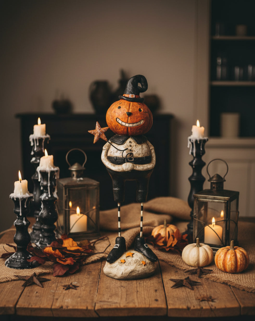 Folk Art Halloween 7.5 Inch Resin Standing Pumpkin Man w/ Star Figurine