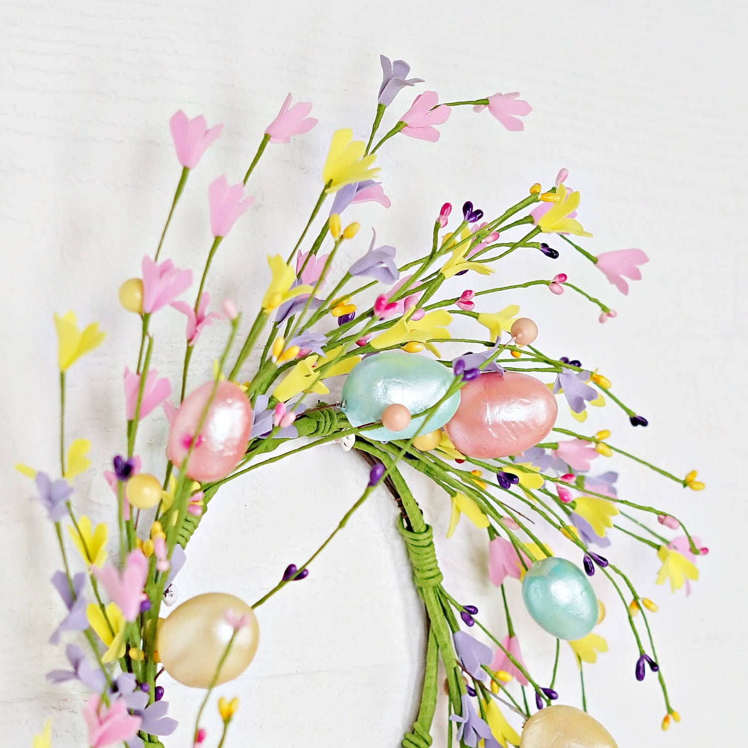 Farmhouse Spring Easter 16&quot; Candy Shop Wreath w/ Easter Eggs and Forsythia