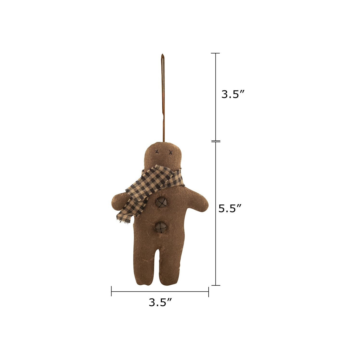 Christmas Primitive 5&quot; Fabric Gingerbread Man with Scarf Ornament Bells - The Primitive Pineapple Collection