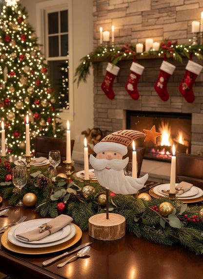 Christmas 9.75&quot; Distressed Metal Santa on Wood Base - The Primitive Pineapple Collection