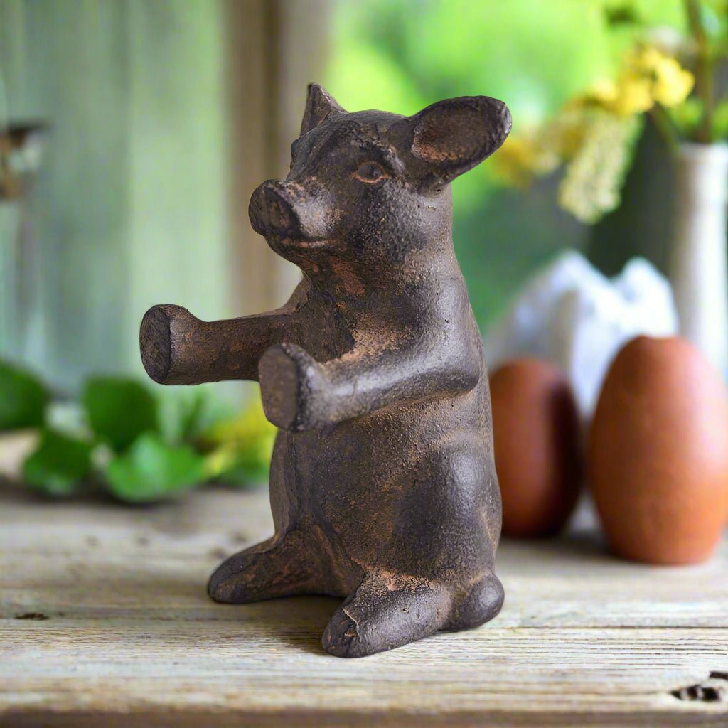 Primitive Farmhouse Cast Iron Standing Pig Figurine - The Primitive Pineapple Collection