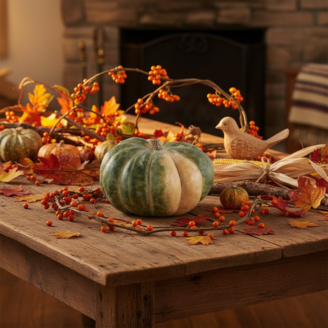 Farmhouse Fall 10 Inch Green &amp; Cream Resin Lumpy Pumpkin 42072B - The Primitive Pineapple Collection