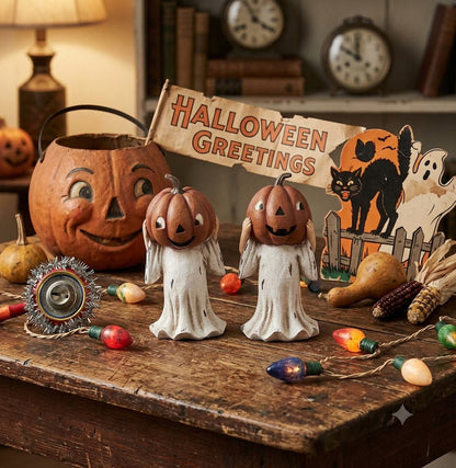 Folk Art Halloween 6.25 "Silly Jack O Lantern Head Ghost Figurine 2 Styles
