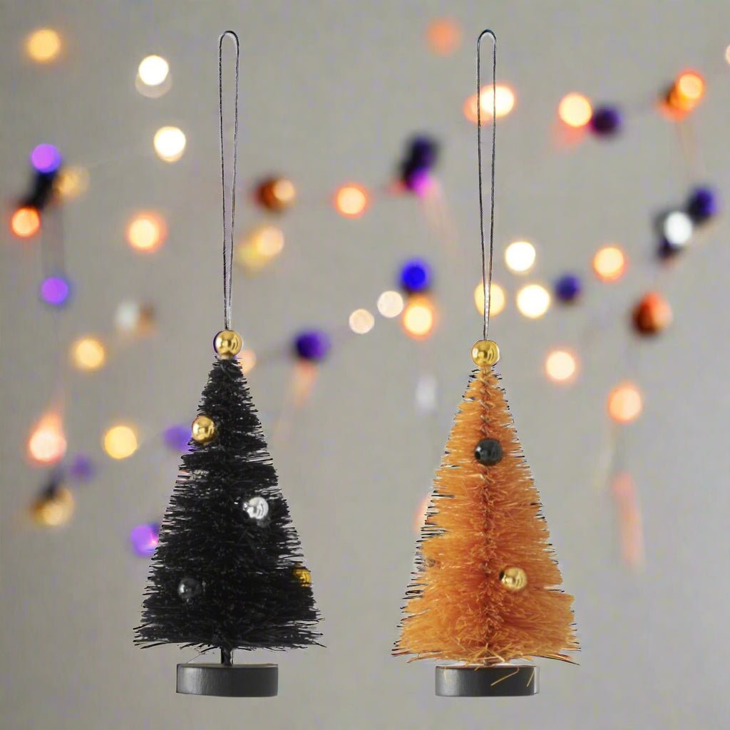 Primitive Halloween Retro Look 4&quot; Bottle Brush Tree Ornament 2 Styles - The Primitive Pineapple Collection