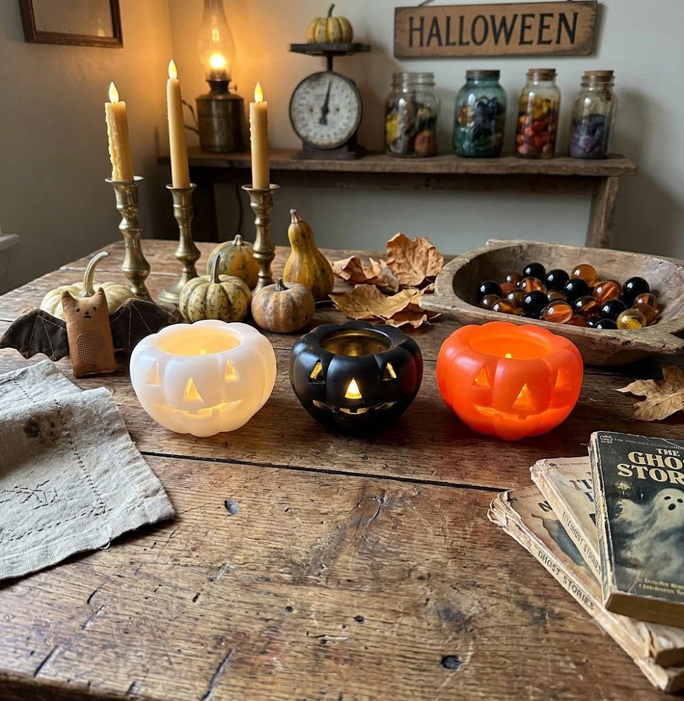 Fall Halloween 5" LED Short Jack O Lantern Candle w/ Timer - The Primitive Pineapple Collection