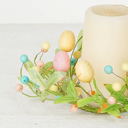 Farmhouse Spring Easter 3.5in Pastel Eggs with Willow Leaves Candle Ring