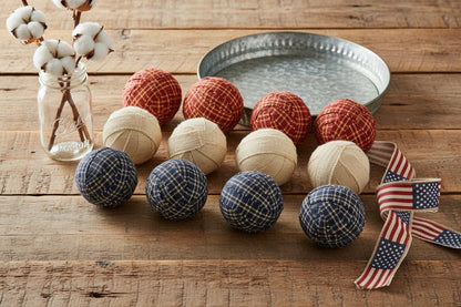 12 pc Americana Primitive Plaid Rag Balls - 1.5" Bowl Fillers - The Primitive Pineapple Collection