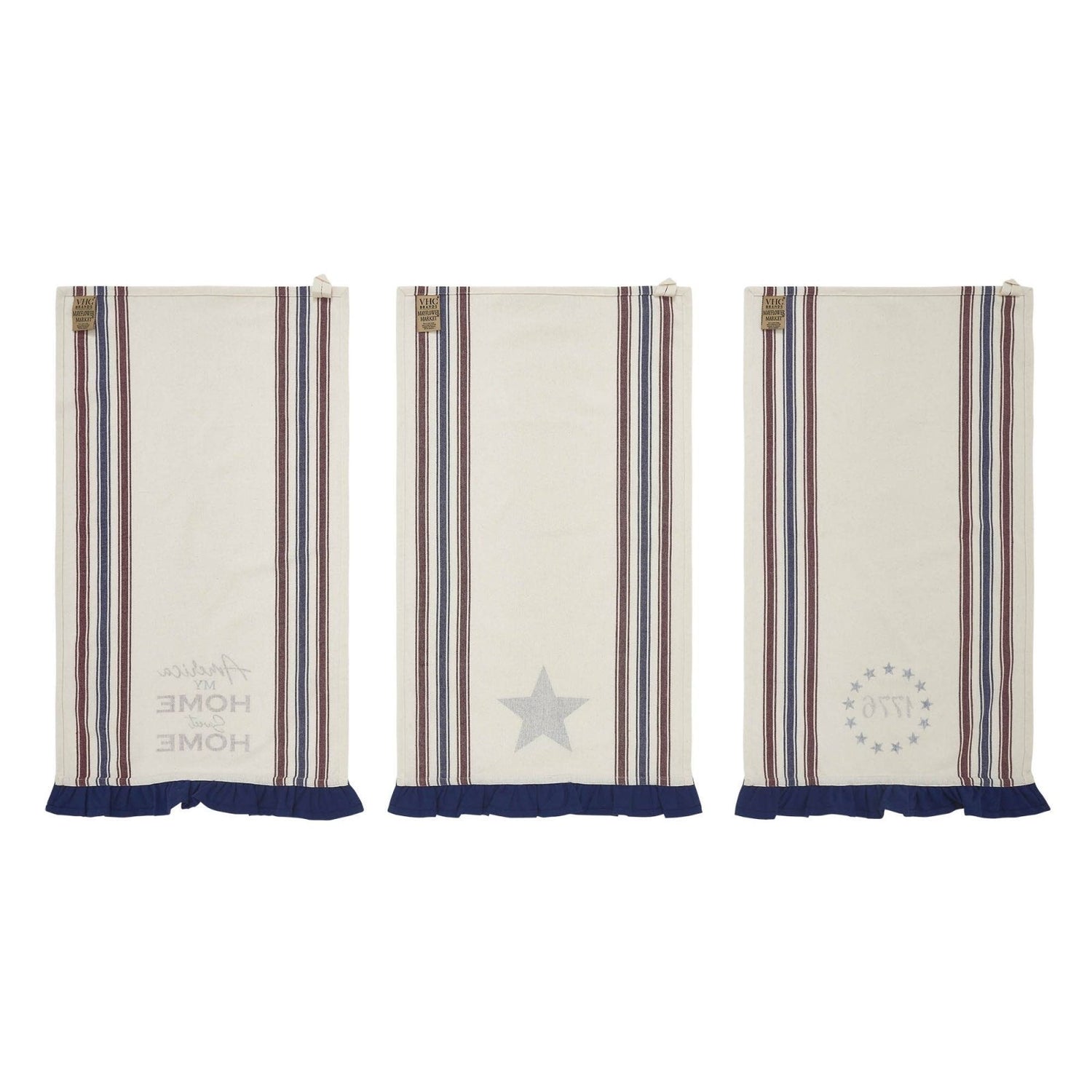 Americana Ruffled Tea Towels Set of 3 | Patriotic Kitchen Decor - The Primitive Pineapple Collection