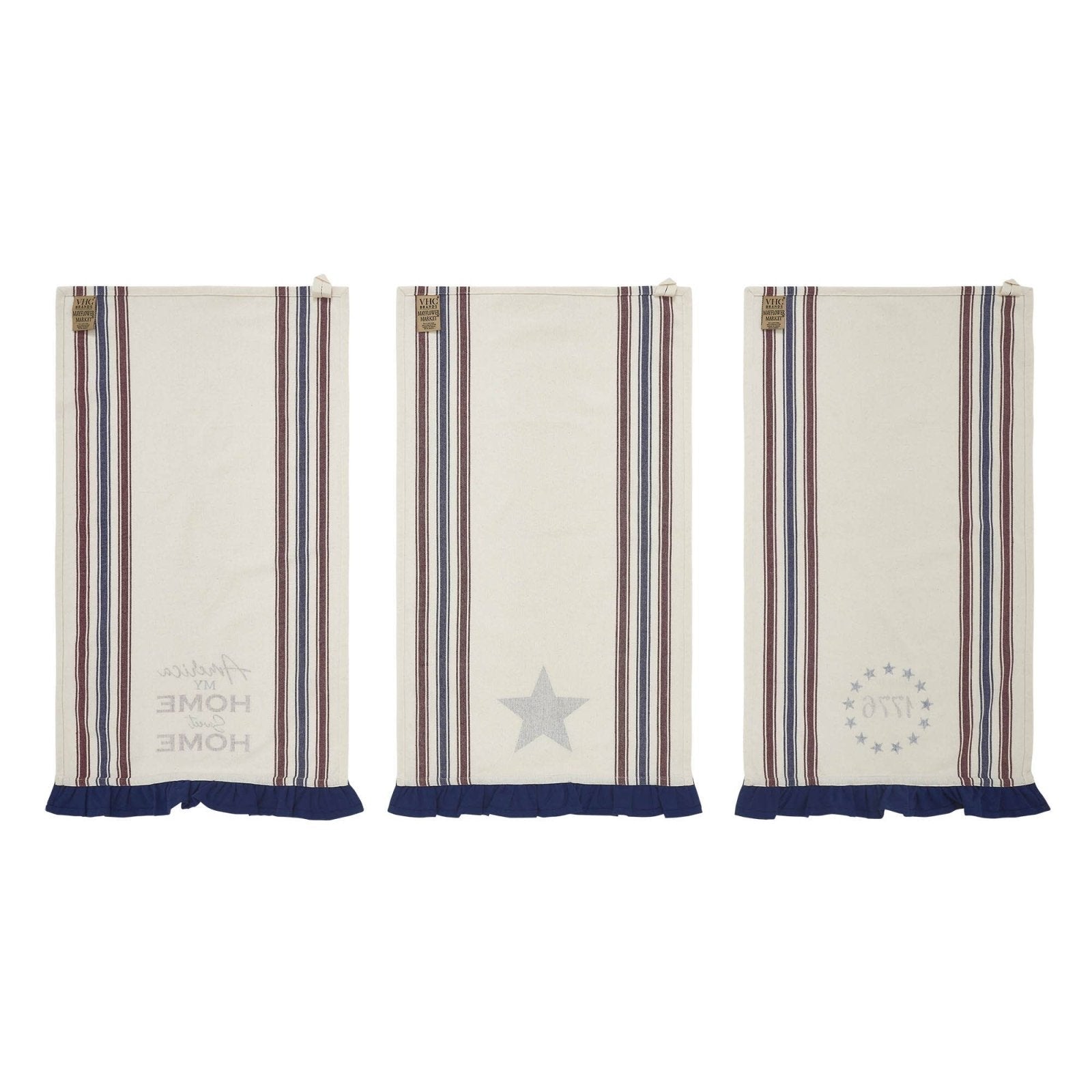 Americana Ruffled Tea Towels Set of 3 | Patriotic Kitchen Decor - The Primitive Pineapple Collection