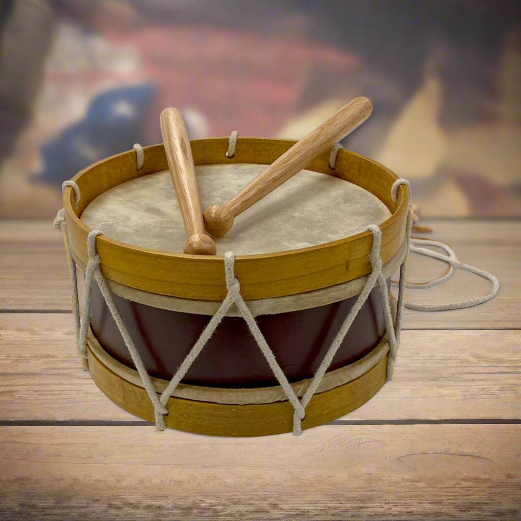 Primitive Colonial Reproduction 7 - 1/2&quot; Civil - Revolutionary War Marching Drum &amp; Drum Sticks - The Primitive Pineapple Collection