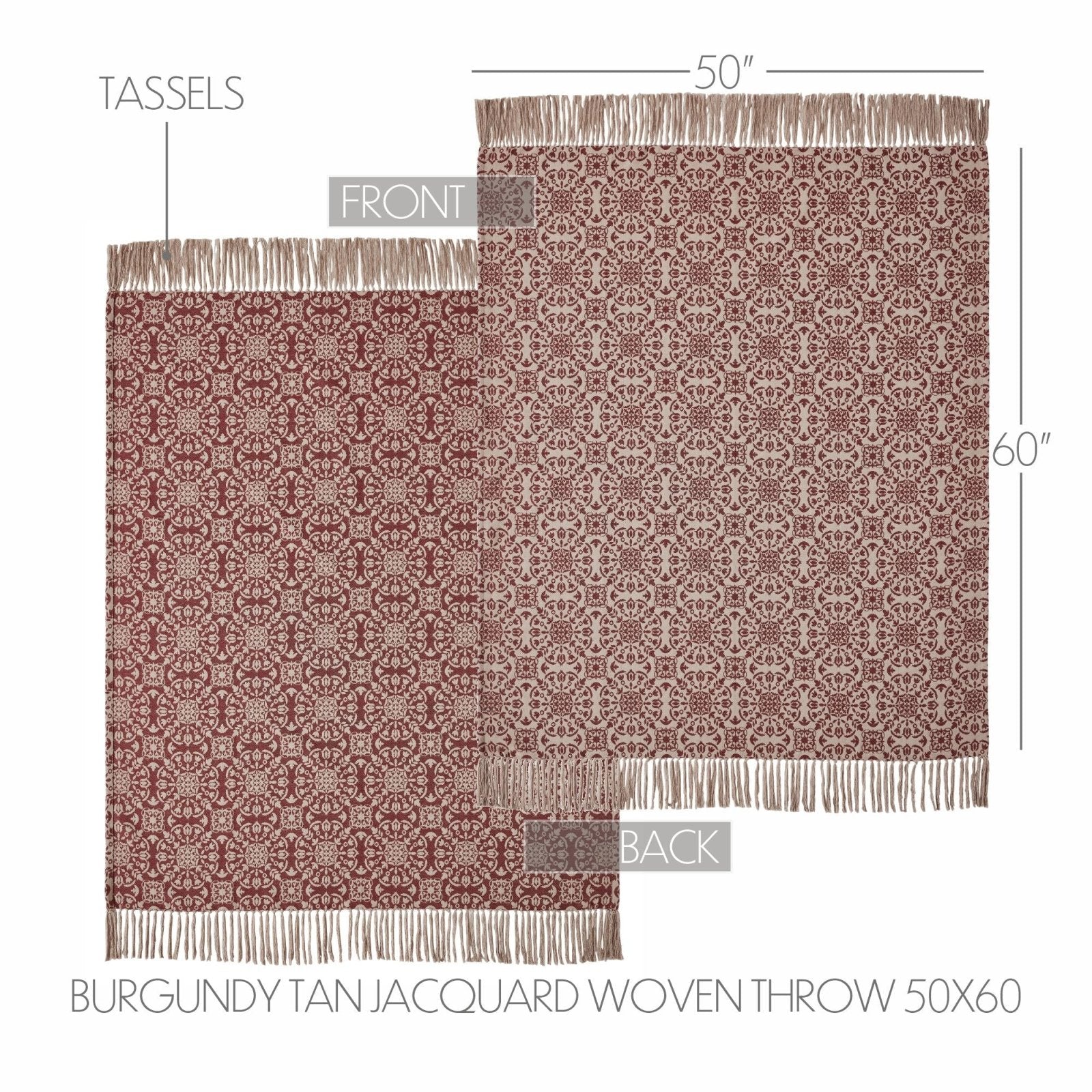 Primitive Farmhouse Custom House Burgundy Tan Jacquard Woven Throw 50x60 - The Primitive Pineapple Collection