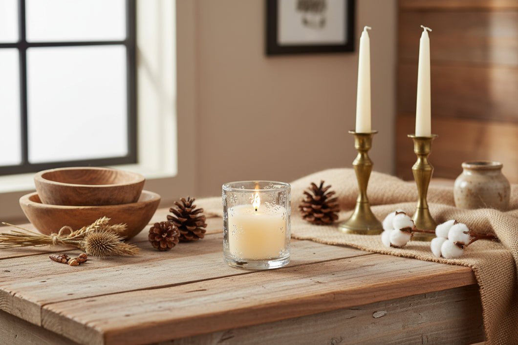 Primitive 5" LED Snowflake Glass Jar Candle w/Timer - The Primitive Pineapple Collection