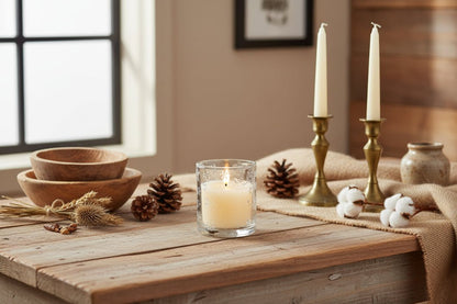 Primitive 5" LED Snowflake Glass Jar Candle w/Timer - The Primitive Pineapple Collection