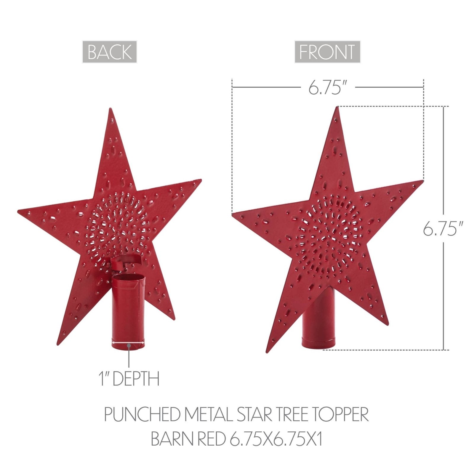 Americana Punched Metal Star Tree Topper Barn Red 6.75x6.75x1 - The Primitive Pineapple Collection