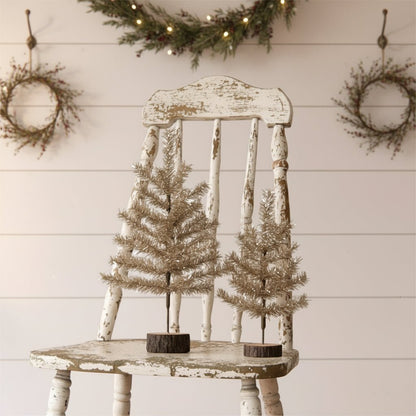 Primitive Christmas Retro Looking Tabletop Champagne Tinsel Christmas Trees 2 pc Set - The Primitive Pineapple Collection