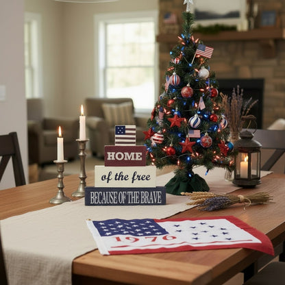Patriotic Wooden Block Stack – Home of the Free 8x8x1.25 - The Primitive Pineapple Collection