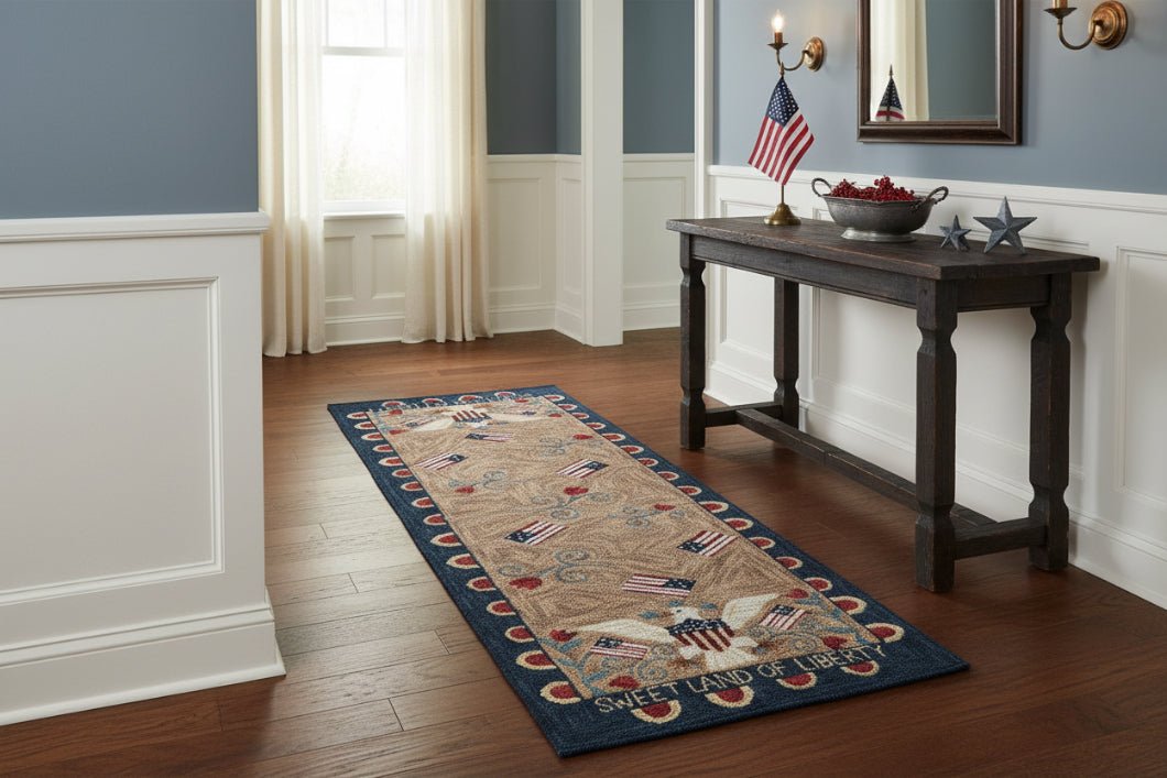 Primitive Sweet Land of Liberty Hooked Rug Runner 2&