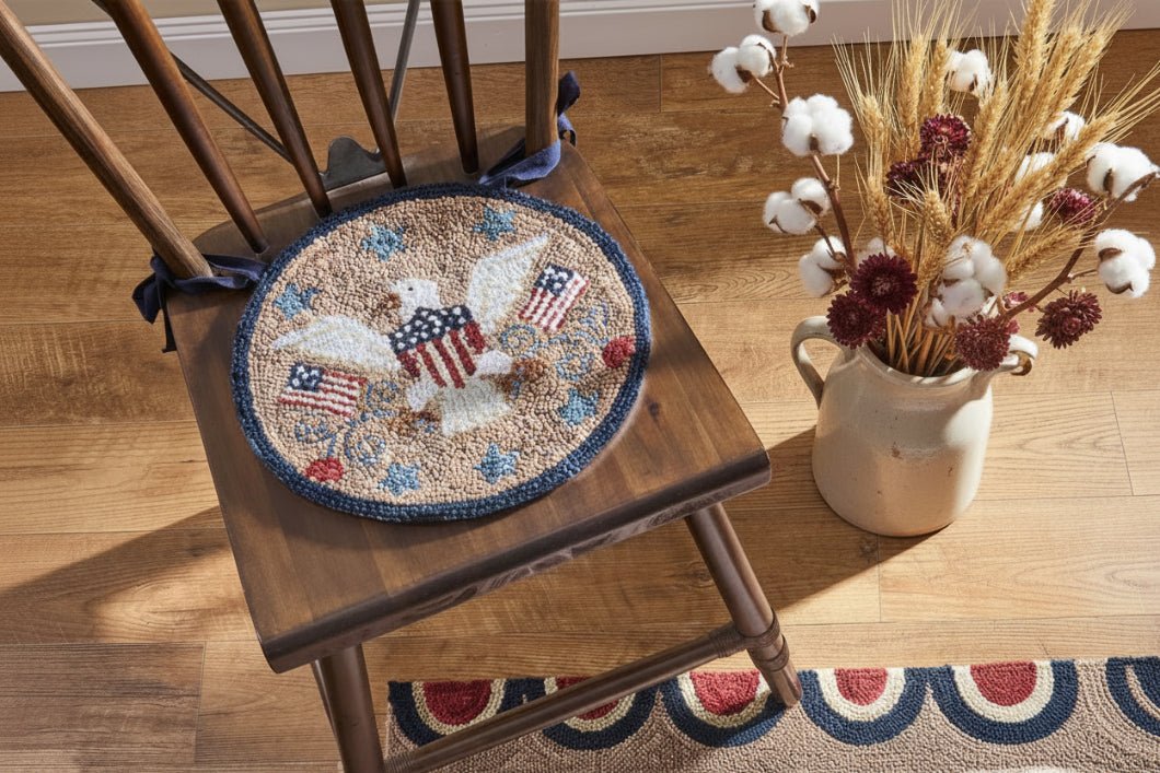 Sweet Land of Liberty Hooked Chair Pad - 14.5" Primitive Americana Decor - The Primitive Pineapple Collection
