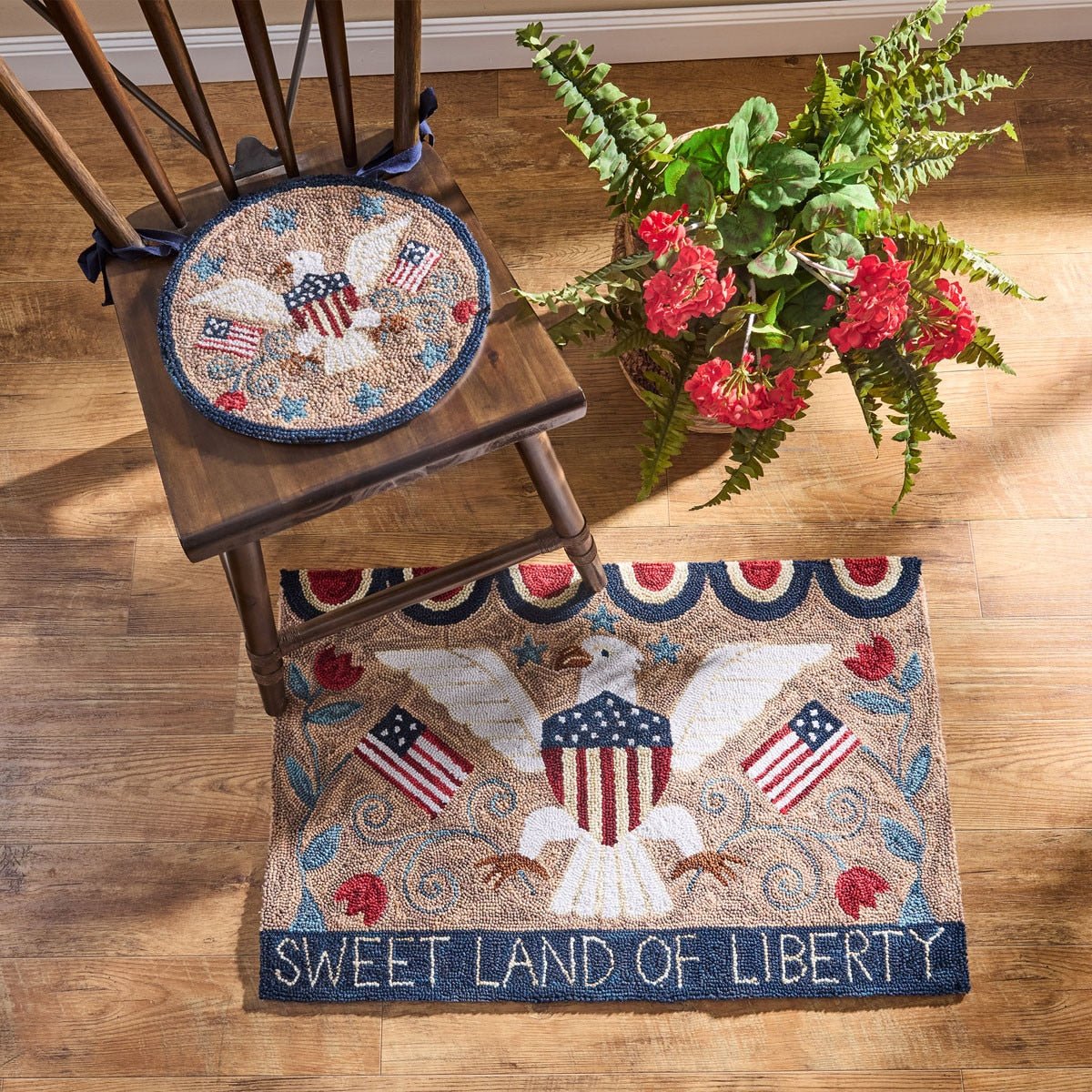 Sweet Land of Liberty Hooked Chair Pad - 14.5" Primitive Americana Decor - The Primitive Pineapple Collection