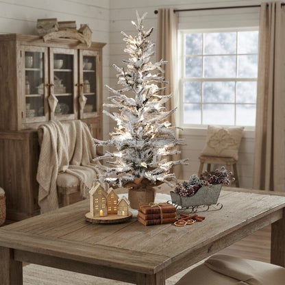 36" Pre-Lit Snowy Pine Christmas Tree with Burlap Base