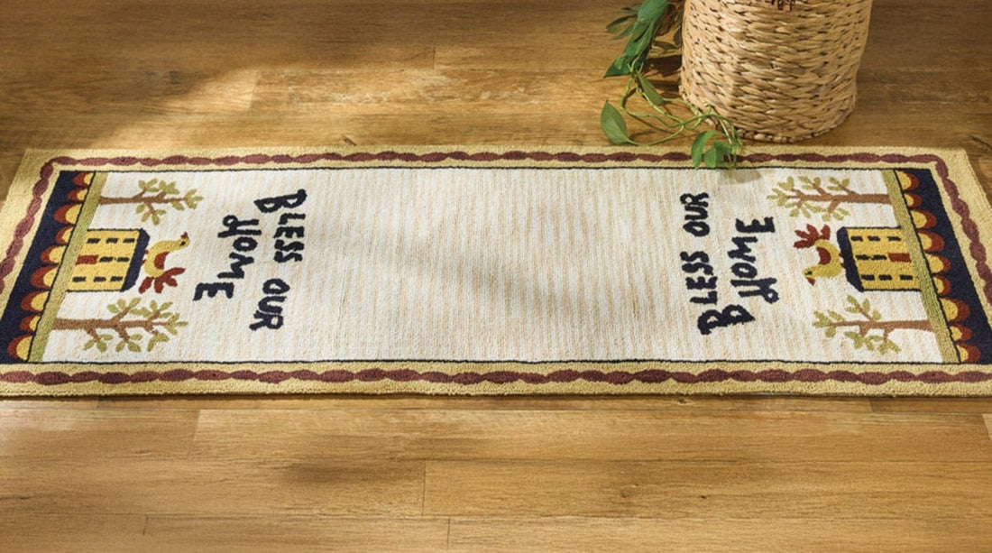 Primitive Farmhouse Bless Our Home Hooked Rug Runner - The Primitive Pineapple Collection