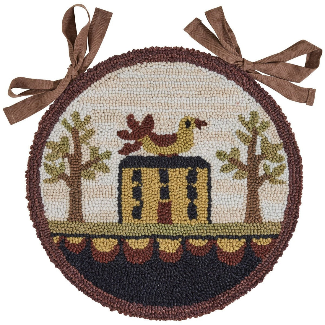 Primitive Farmhouse Bless Our Home Folk Art Hooked Chair Pad 14.5" - The Primitive Pineapple Collection