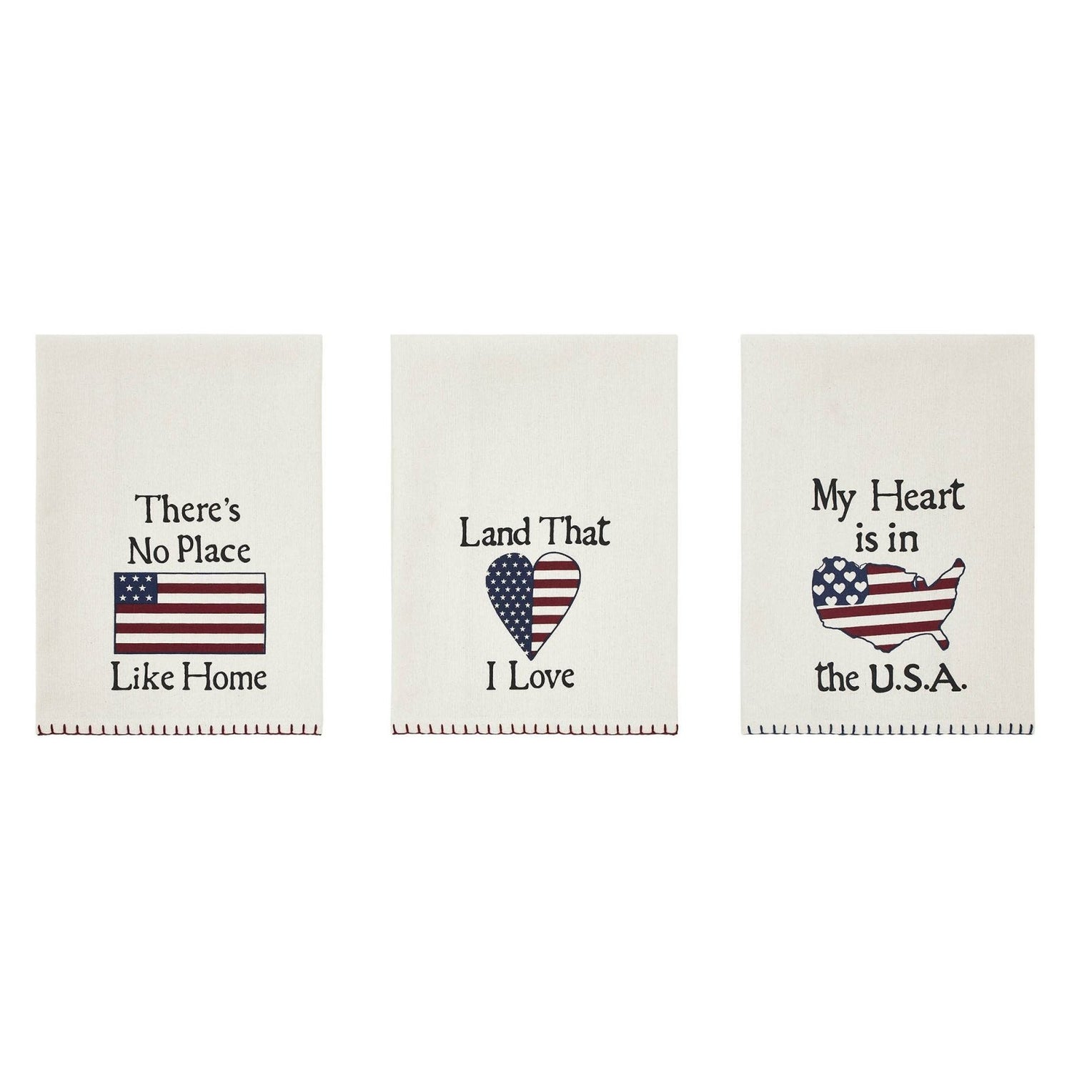 Americana The Land That I Love Americana Tea Towel Set of 3 16x28 - The Primitive Pineapple Collection