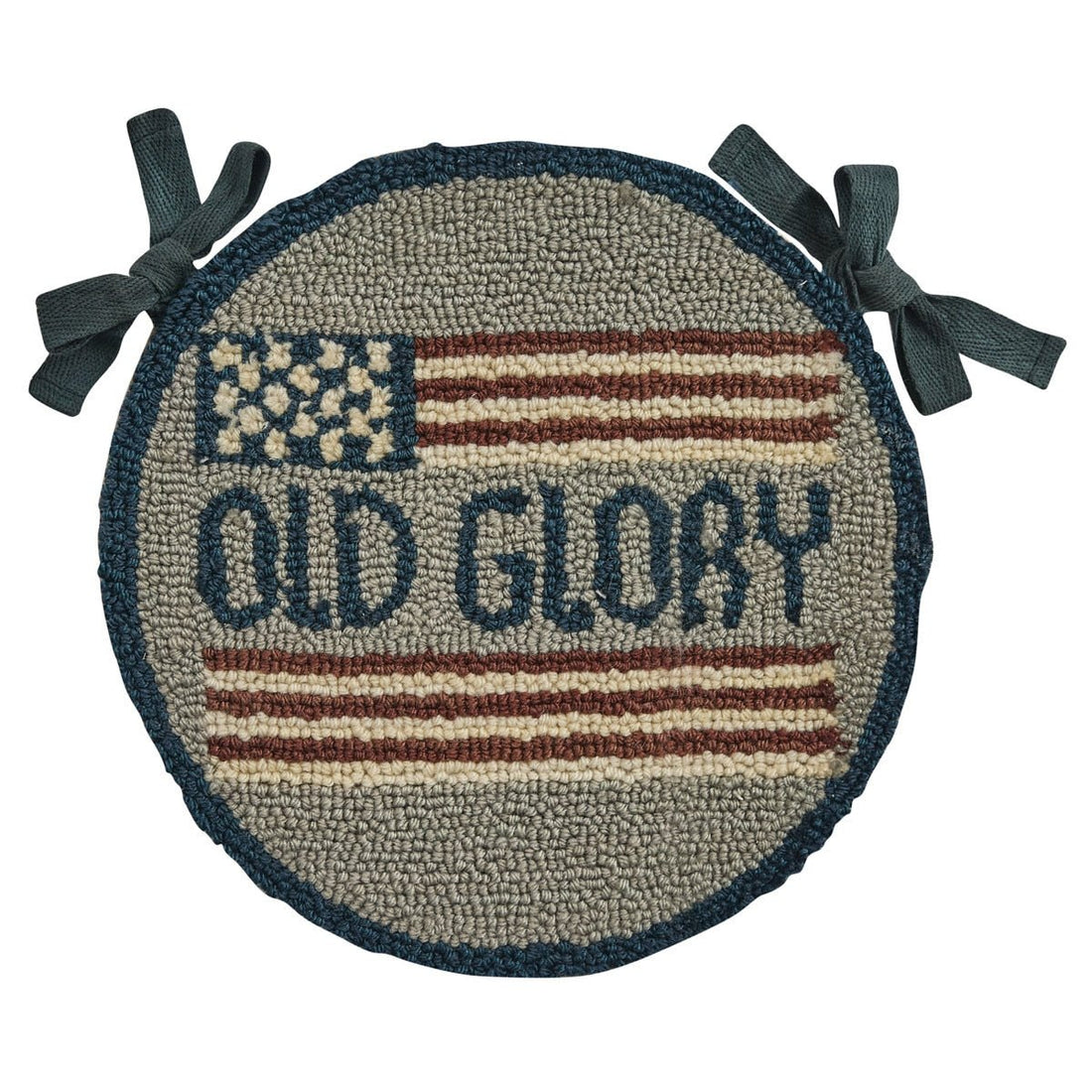 Primitive Farmhouse Old Glory Folk Art Hooked Chair Pad 14.5" - The Primitive Pineapple Collection