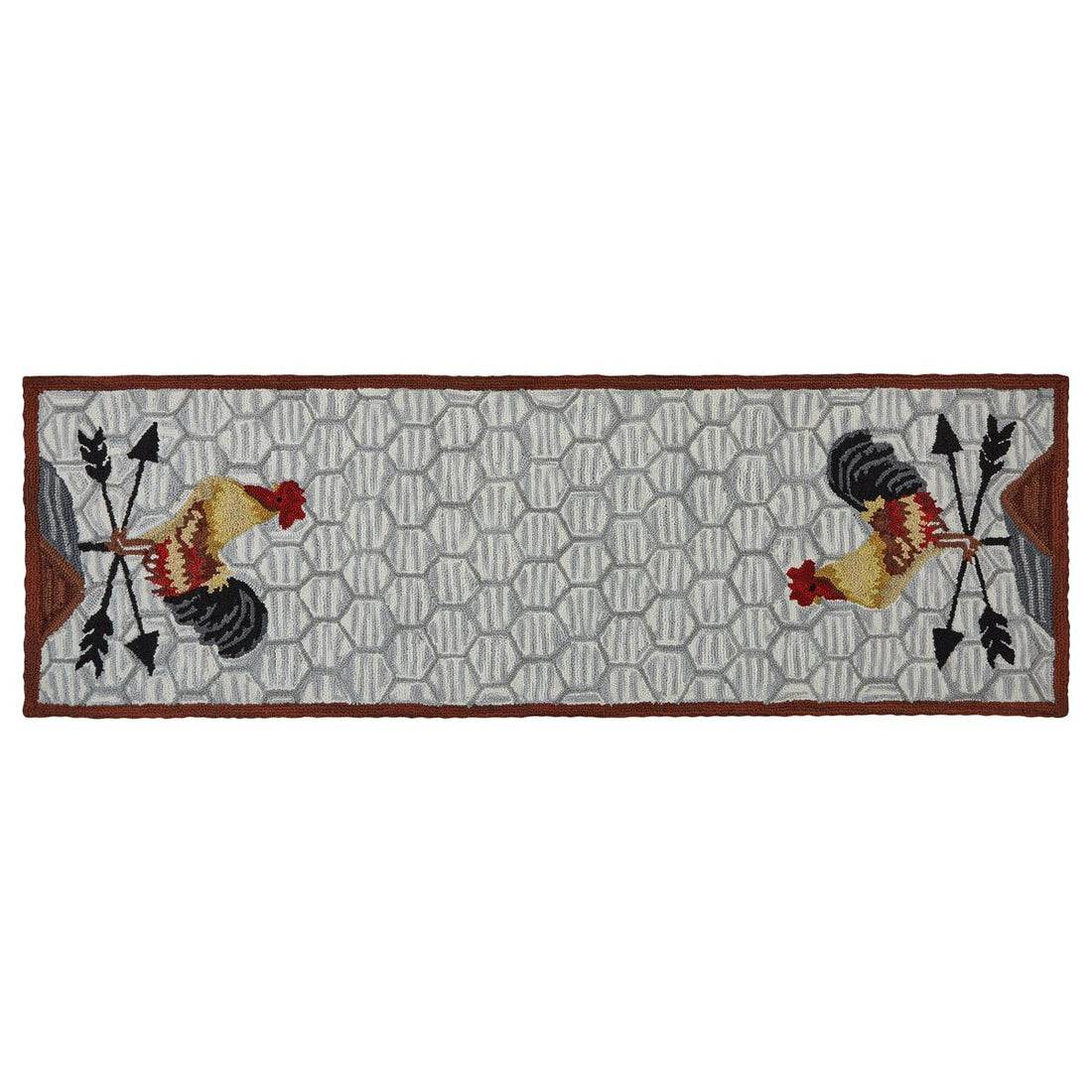 Primitive Rooster on Weathervane Hooked Rug Runner 2&