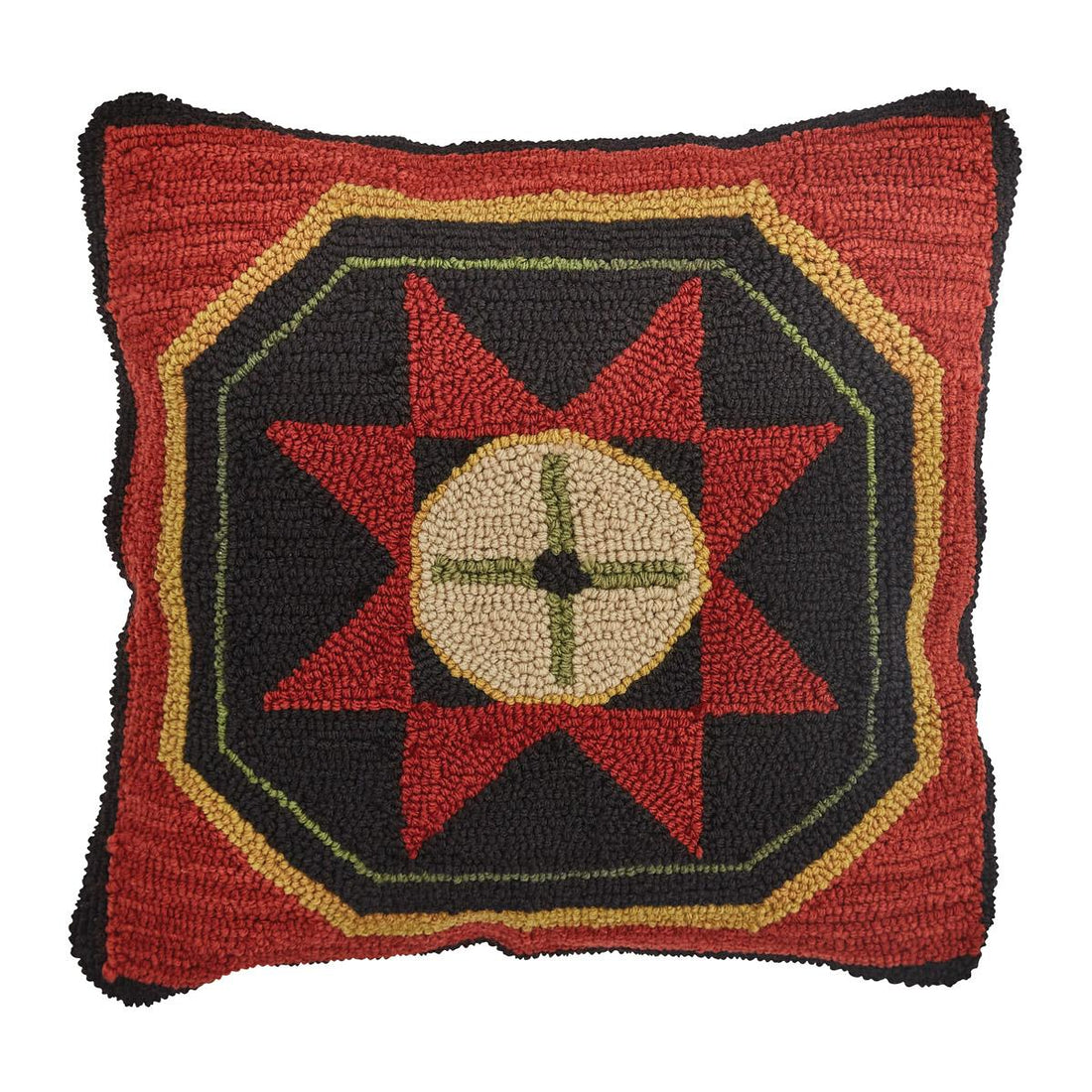 Primitive/Country Folk art Hooked 18" Pillow Folk Star w/insert - The Primitive Pineapple Collection
