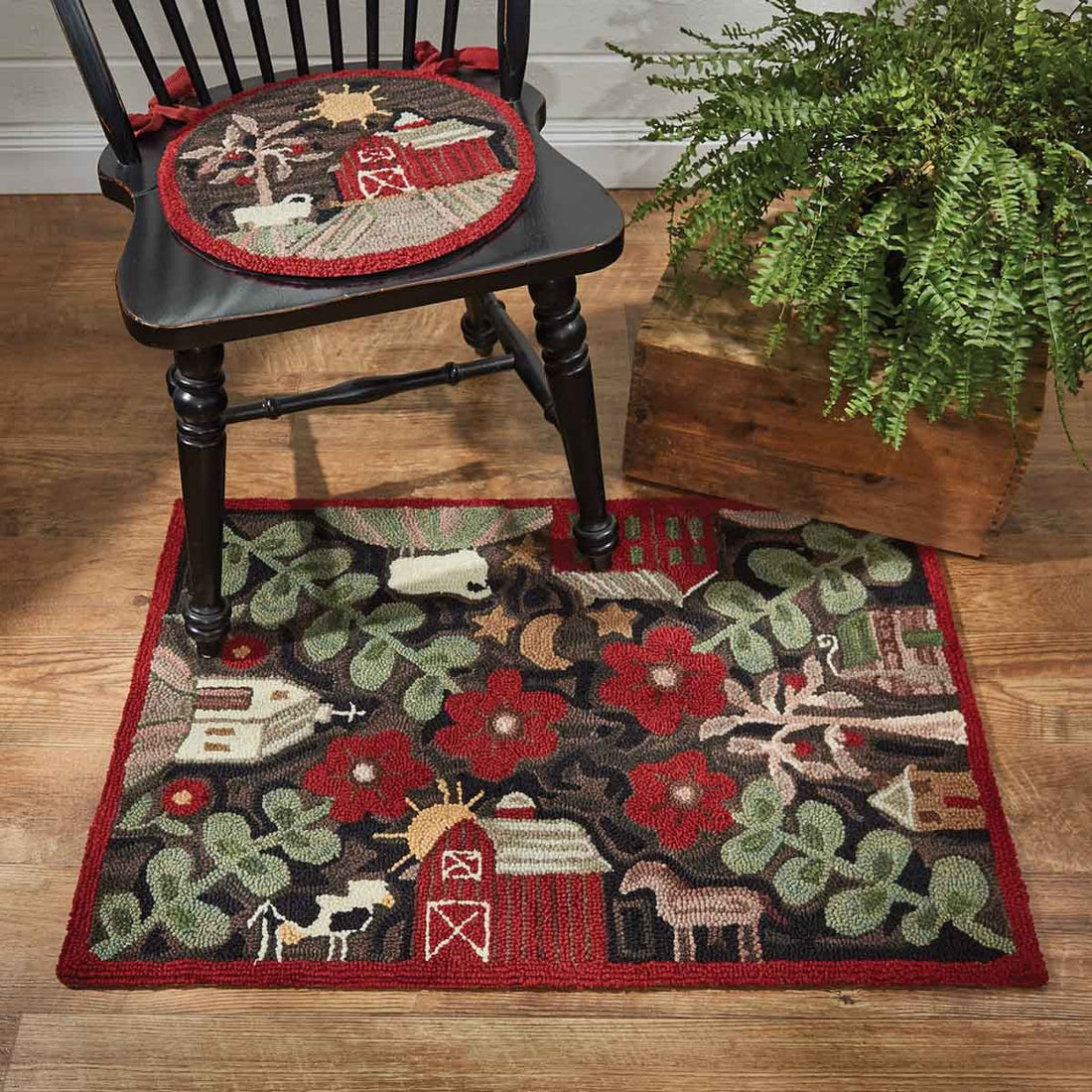 Primitive Farmhouse Theme Barn Church Cow Hooked Rug 2&