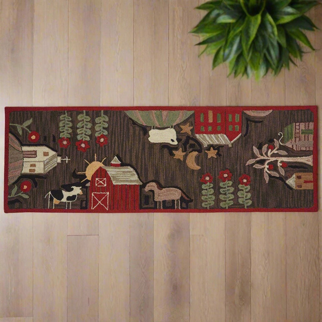 Primitive Farmhouse Theme Barn Church Cow Hooked Rug Runner 2&