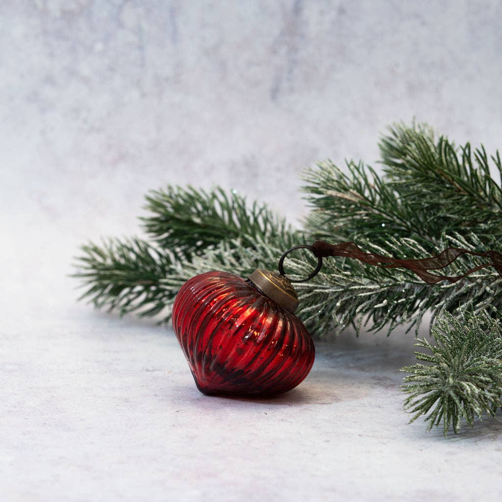 Christmas Handmade 2” Medium Red Glass Ribbed Lantern Ornament