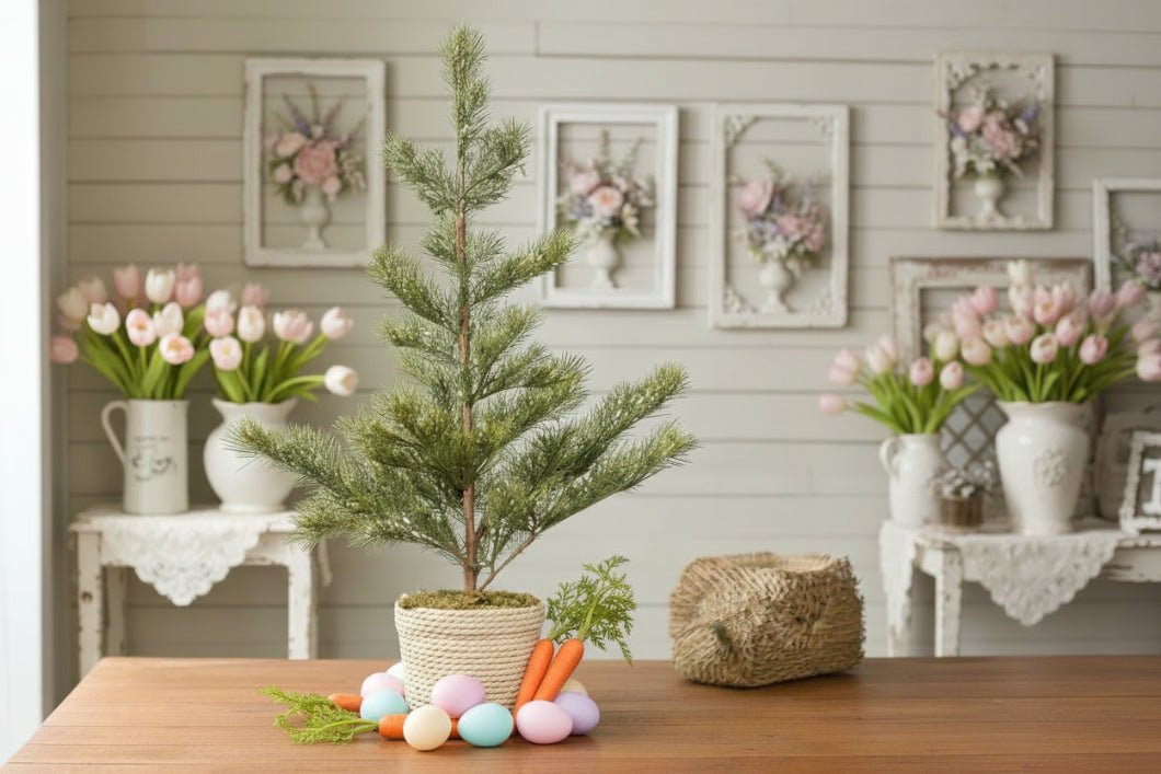 Primitive Christmas Ragon House 23.75" Rustic Pine Tree in Braided Pot - The Primitive Pineapple Collection