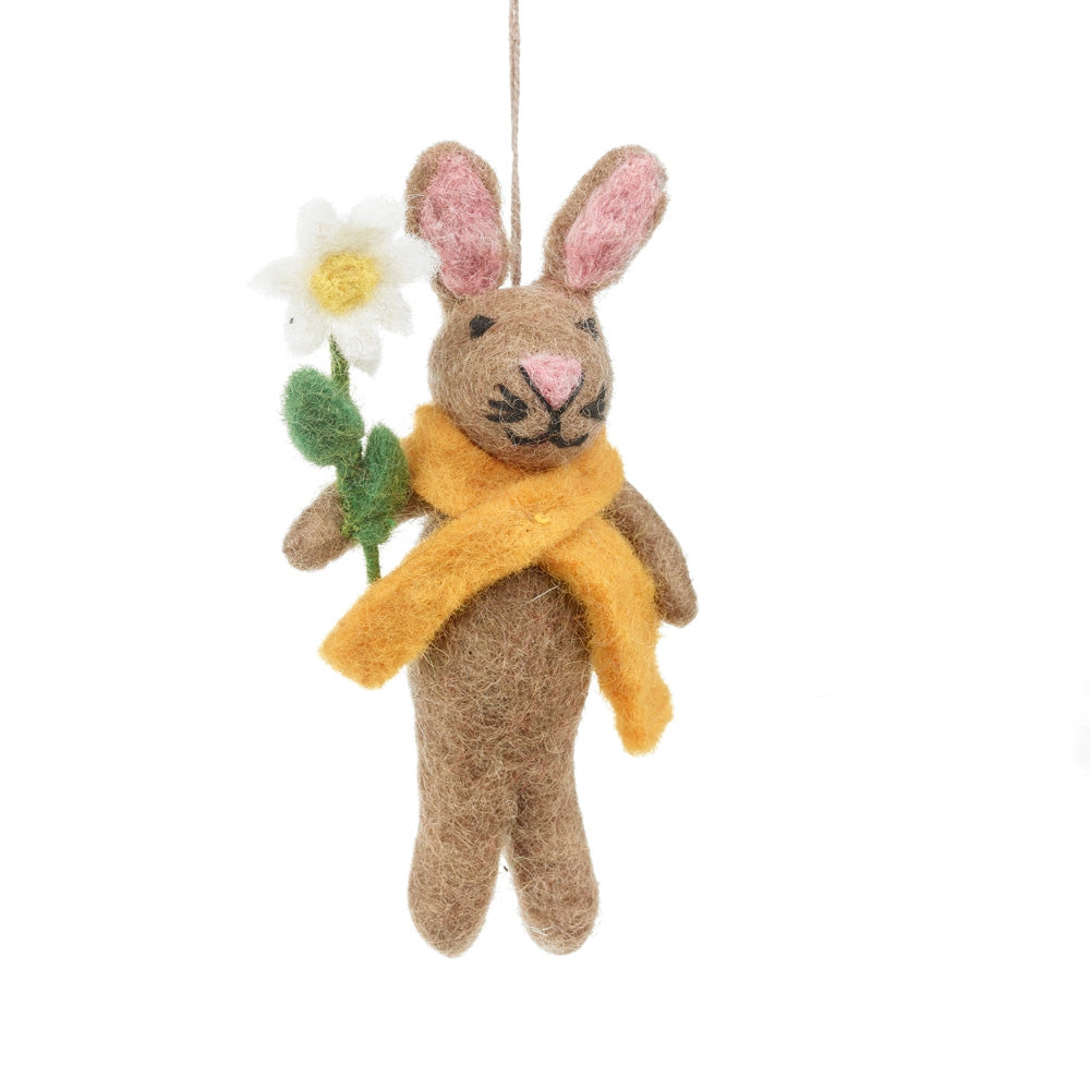 Primitive Folk Art Handmade Felted Wool Daisy Scarf Mouse Easter Ornament 4&quot;