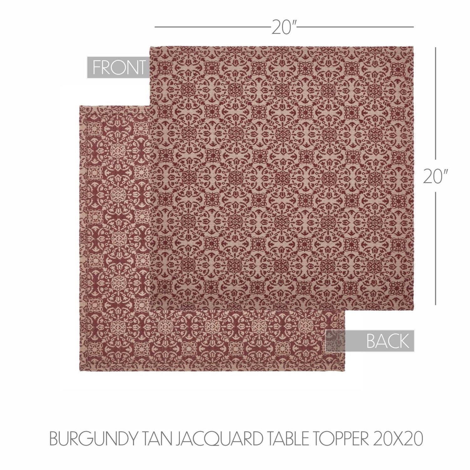 Farmhouse Burgundy Tan Jacquard Table Topper 20x20 - The Primitive Pineapple Collection